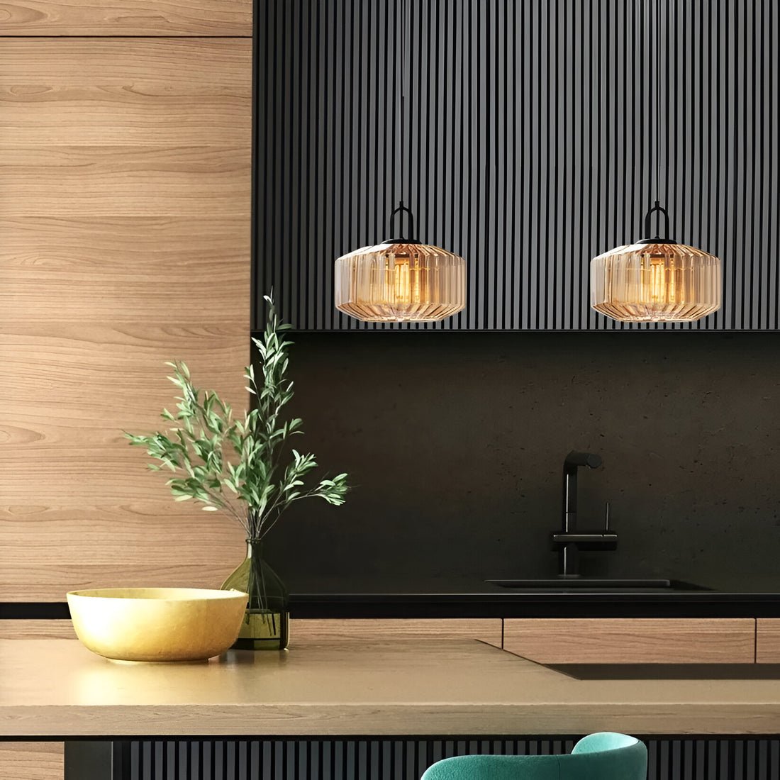 Suspension en verre colorée nervurée ORENA - product_type_Floor lamp arc