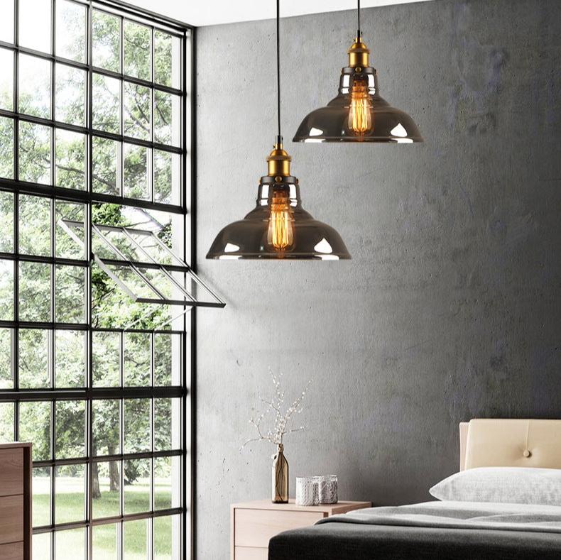 Suspension industrielle en verre fumé ROMINA - product_type_Floor lamp arc